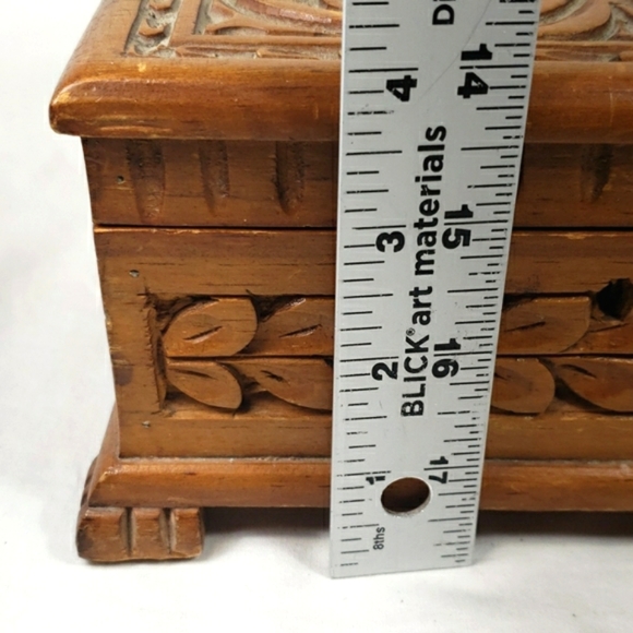 Antique Handmade Carved Wood Jewelry Box/Trinket Box w/Floral Design  - Picture 13 of 13